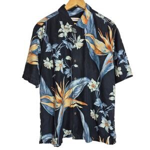 Tommy Bahama 100% Silk Loud Floral Hawaiian Shirt Relaxed Fit Blue/ Multi Large